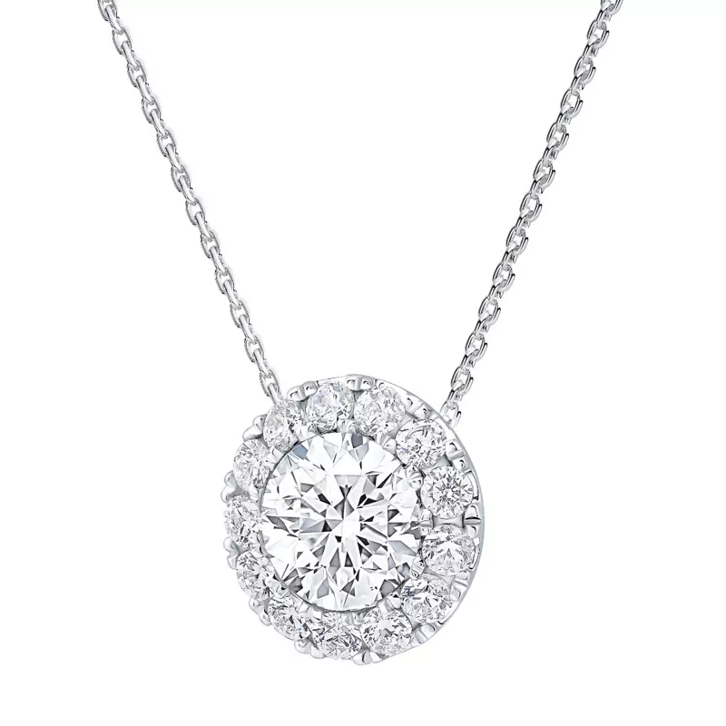 14K White Gold Round Lab Diamond Halo Pendant